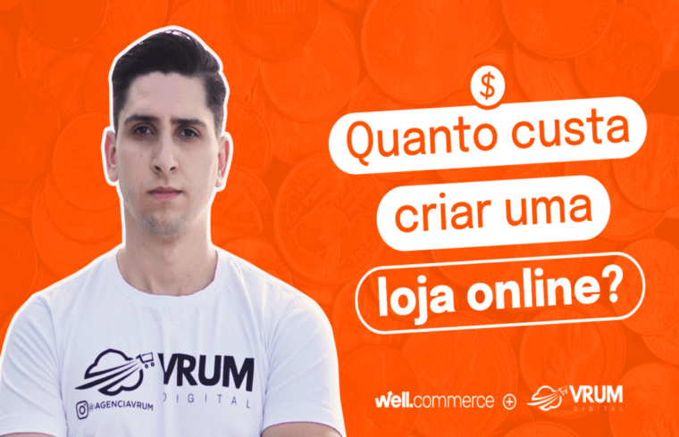 homem-branco-usando-camiseta-branca-em-um-fundo-laranja-com-frase-na-imagem-escrito-quando-custa-criar-uma-loja-virtual